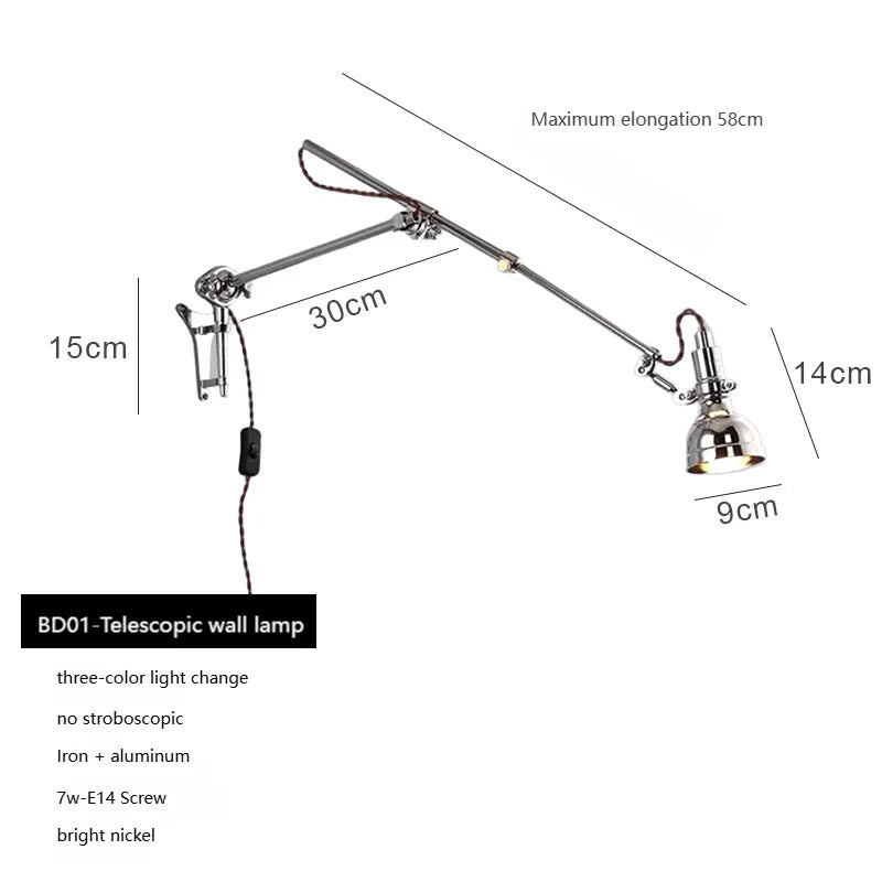 lampe murale industrielle gris métallisé réglable éclairage chambre cuisine salle manger