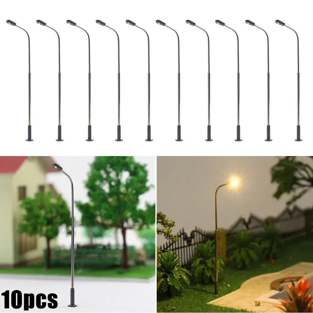 lampadaires miniatures modernes urbains 10 pièces noirs gris métallisé lisses minimalistes bases incluses