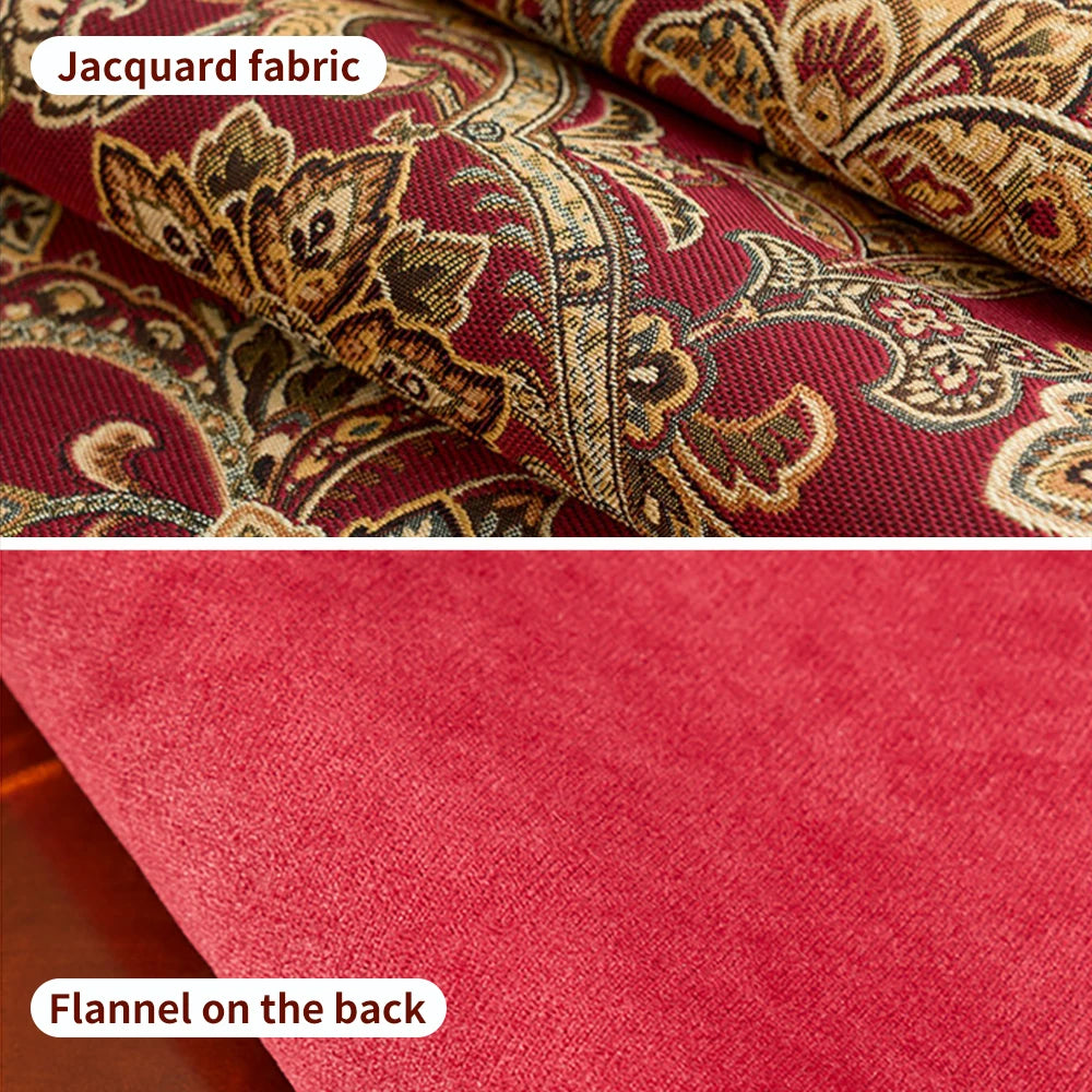 Tissus jacquard à motifs colorés et motifs sur un support en flanelle.