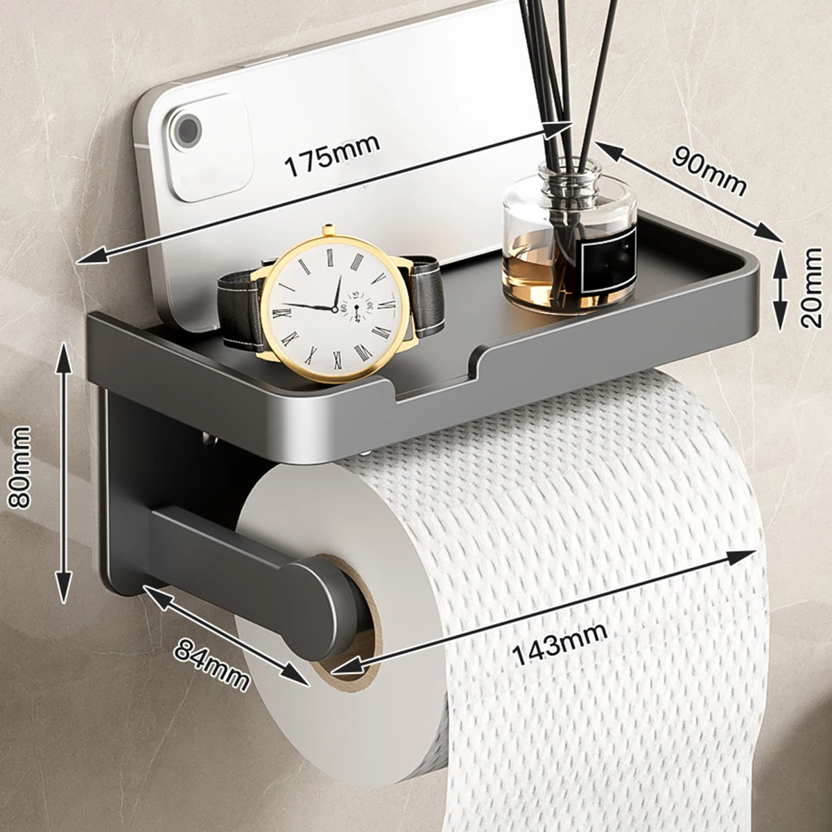 support papier toilette acier inoxydable gris blanc moderne minimaliste tablette adhésif