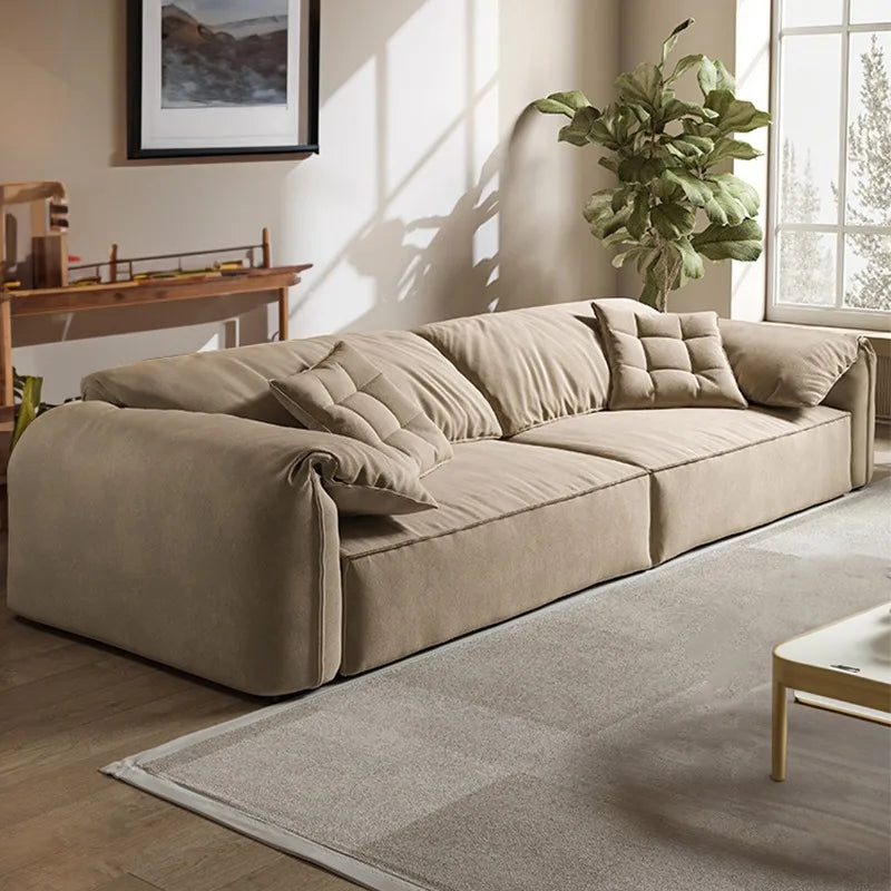 canapé moderne bois scandinave beige coussins dimension 280cm 100cm 75cm