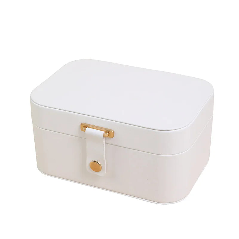 boîte rangement bijoux cuir pu blanc rose verte marron noire moderne boucles oreilles colliers