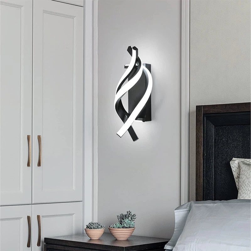 lampe murale contemporaine ondulée led blanc noir fixée mur aluminium 24w tri couleur