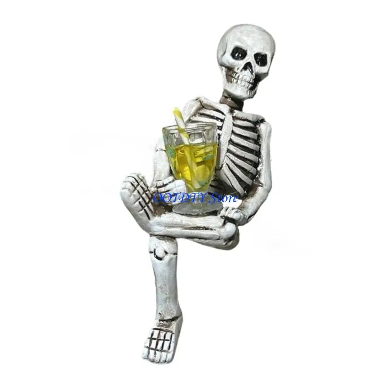figurines squelette résine boissons halloween blanc rouge jaune aspect osseux texture rugueuse