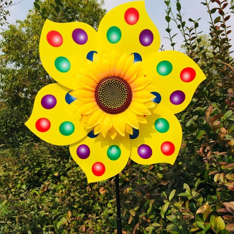 décoration jardin éolienne fleur couleurs vert rouge jaune bleu violet moderneextérieur fixe tringle