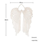 décoration murale ailes macramé blanc boho artisanal franges anneaux métalliques
