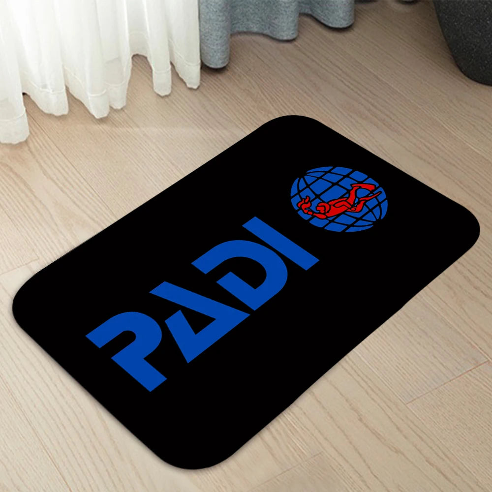 tapis moderne padi logo plongeur fleurs noir bleu blanc antidérapant polyester salon maison