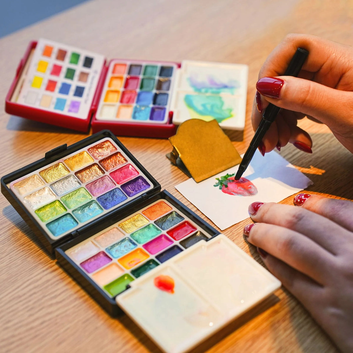 palettes peinture aquarelle multicolore portable pratique pinceau feuille papier dessin granuleux opaques sixteen point