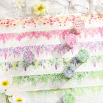 ruban adhésif décoratif floral romantique fleurs suspendues multicolore blanc rose violet vert rouge jaune