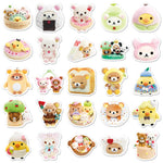 stickers mignons dessins animés personnages gâteaux fruits vêtements opaques collection 54 pièces variées colorées