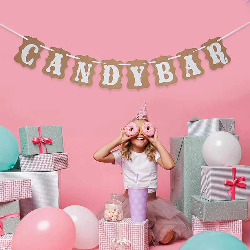 bannière candy bar décoration mariage anniversaire cupcakes ballons sucrerie festives