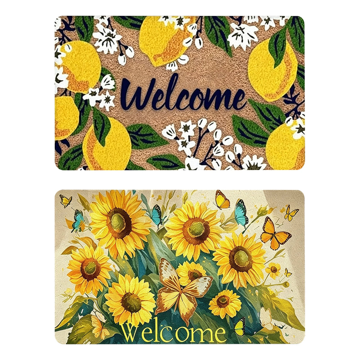 tapis d'entrée imprimé citron plante fleur papillon bienvenue antidérapant polyester caoutchouc maison décoratif naturel