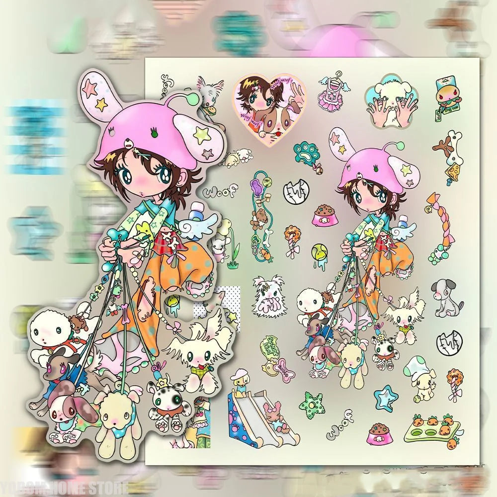 sticker kawaii autocollants mignons dessins animés personnages animaux coeurs floraux pvc multicolores scrapbooking téléphone