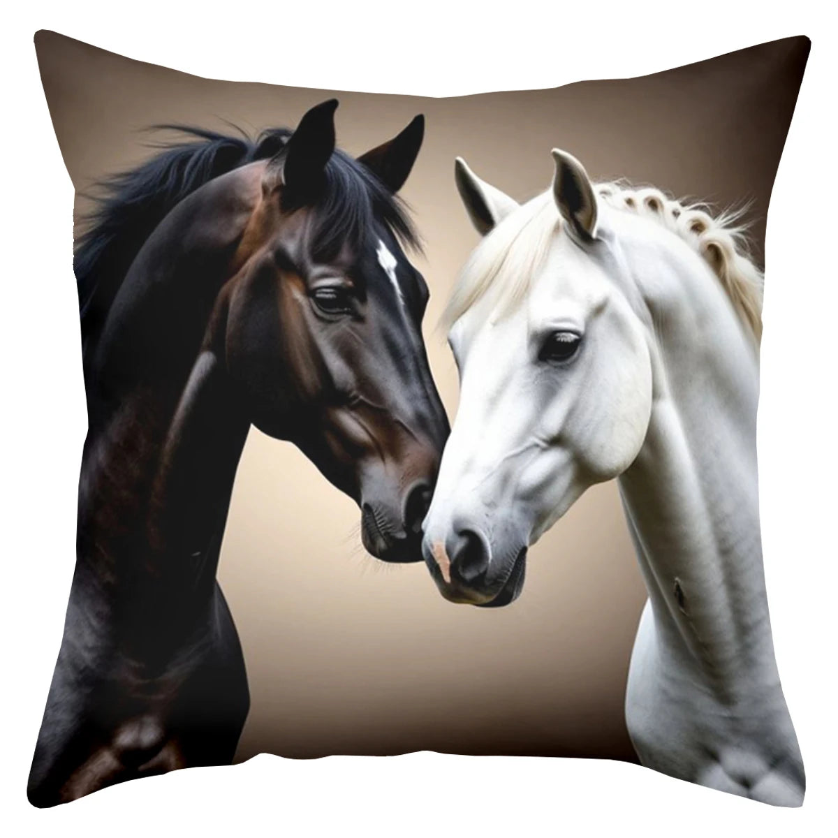 taies d'oreiller polyester motifs chevaux galopants moderne noires blanches 45x45cm sofa lit decoration chambre