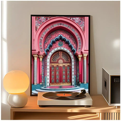 affiche autocollante porte décorative artisanal ornements floraux géométriques oiseaux bleu vert rouge or gris