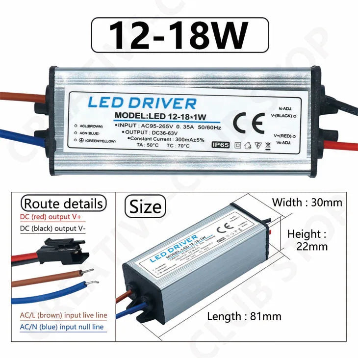 driver led étanche ip65 gris métallique plat industriel câbles couleur tension ip65 120v 240v