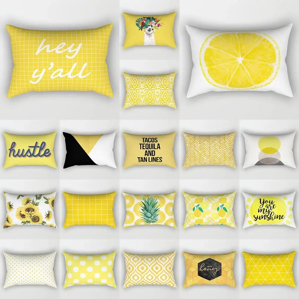 taies d'oreiller géométriques jaunes blanches modernes polyester 30x50cm minimaliste coussins rectangulaires motifs triangles losanges