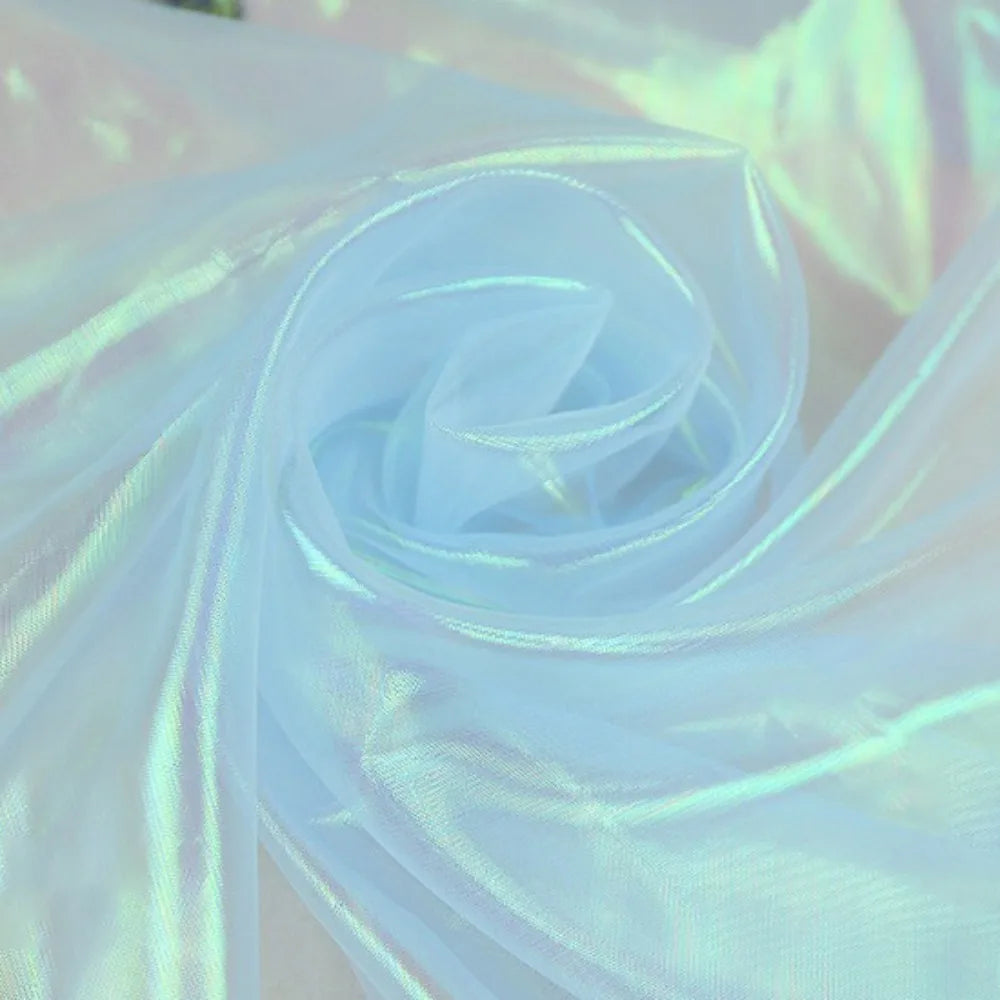 tissu organza holographique brillant rose violet bleu vert translucide moderne élégant polyester