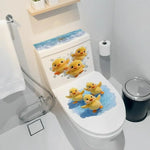 cache siège toilette adhésif oiseaux canard poussins vague eau blanc bleu marron jaune gris