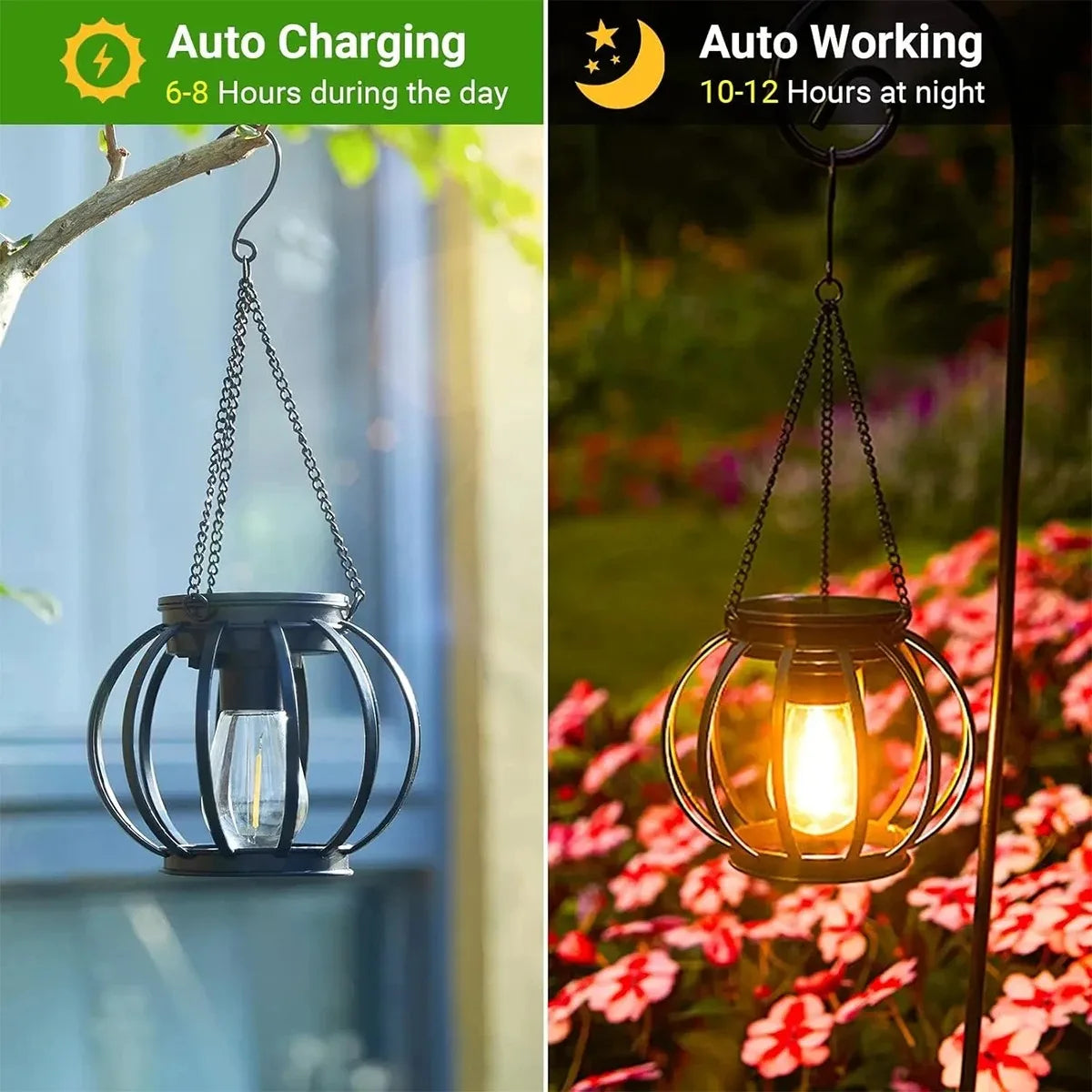 Lanterne solaire suspendue moderne papillons colorés chaîne métallique filet transparent patio jardinextérieur