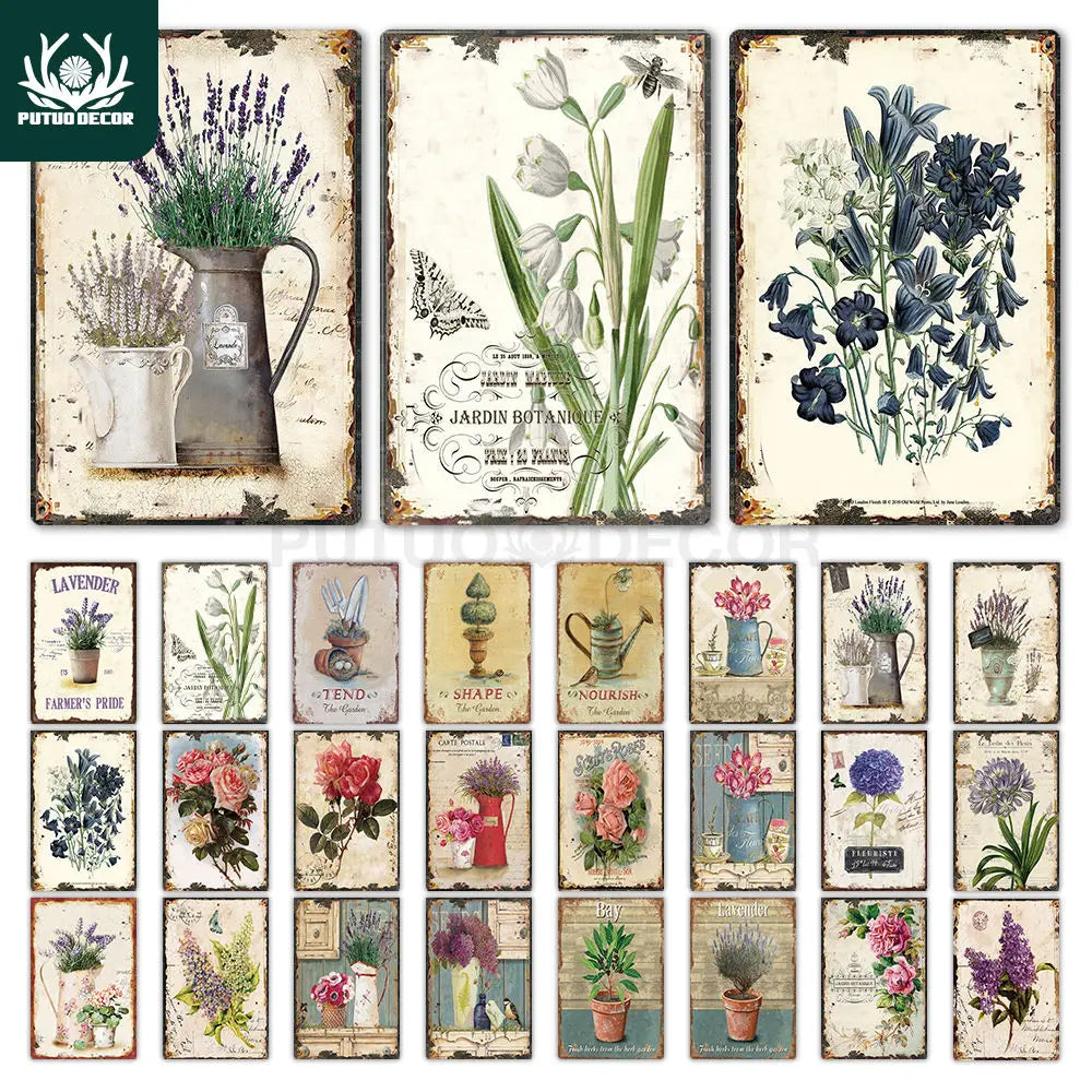 Plaque de décoration murale en métal fleur vintage style Shabby Chic