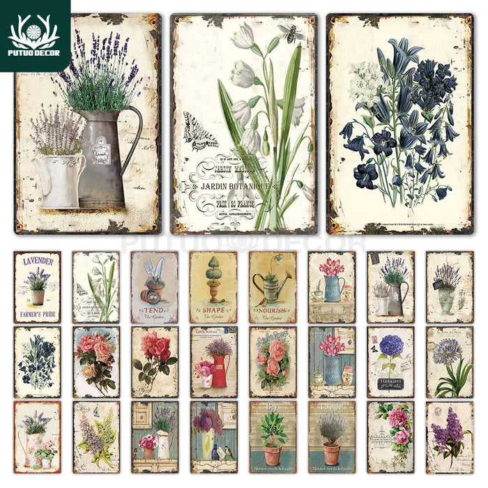 Plaque de décoration murale en métal fleur vintage style Shabby Chic