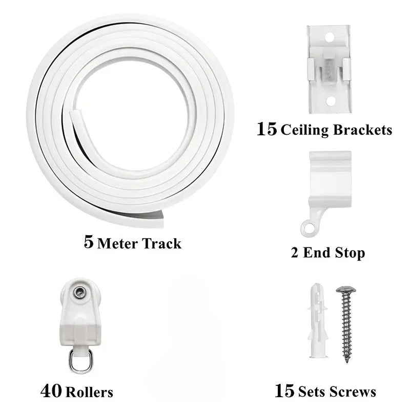 rideau flexible blanc moderne rail anneaux tringle quincaillerie décoration clips fixation plaque métallique intégrée
