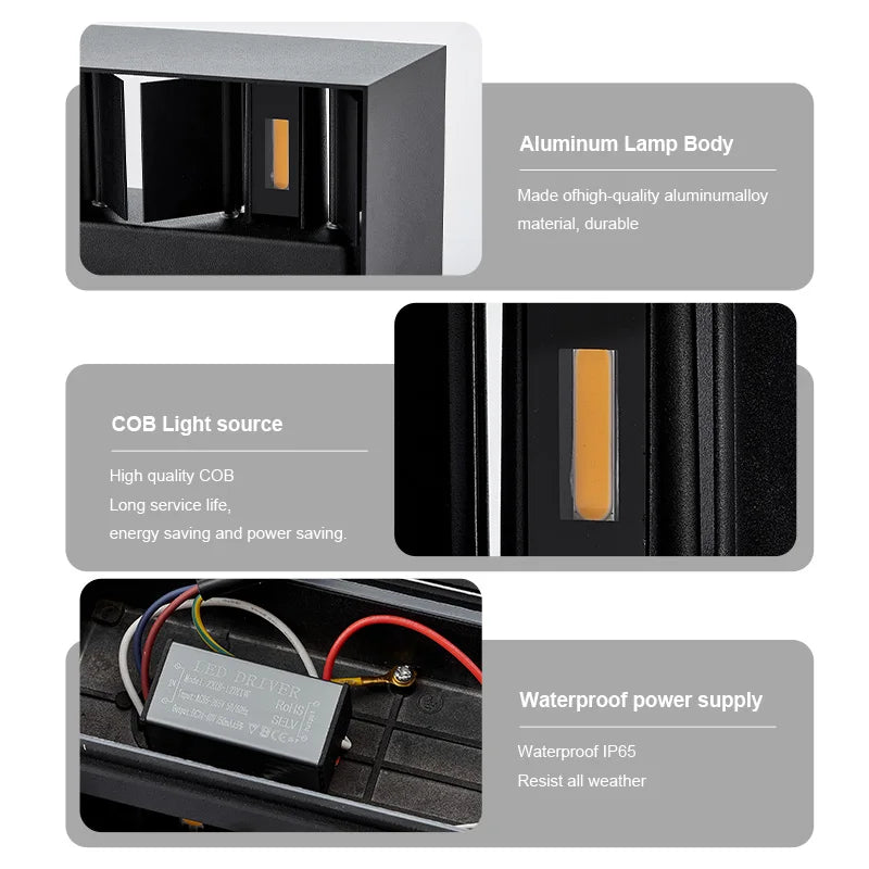 applique murale led moderne noir 24w 12w 6w ip65 extérieur contemporain minimaliste