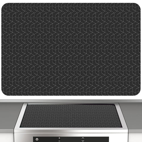 tapis protection plaque cuisson induction silicone noir motif géométrique antiadhésion résistant chaleur moderne adhésif