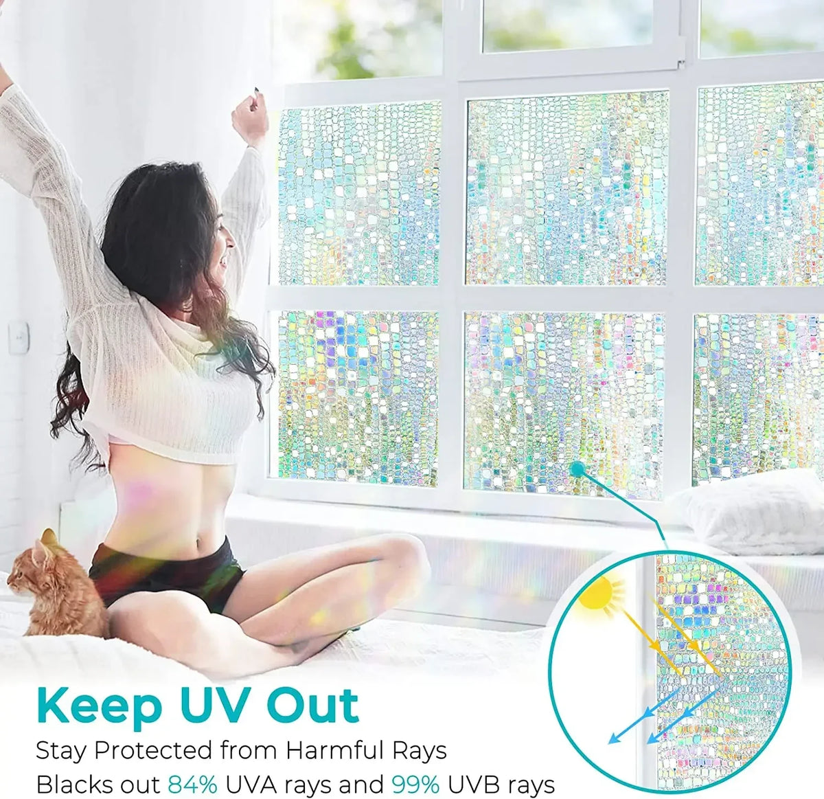 film décoratif fenêtre multicolore mosaïque transparent adhésif moderne protection uv isolation thermique