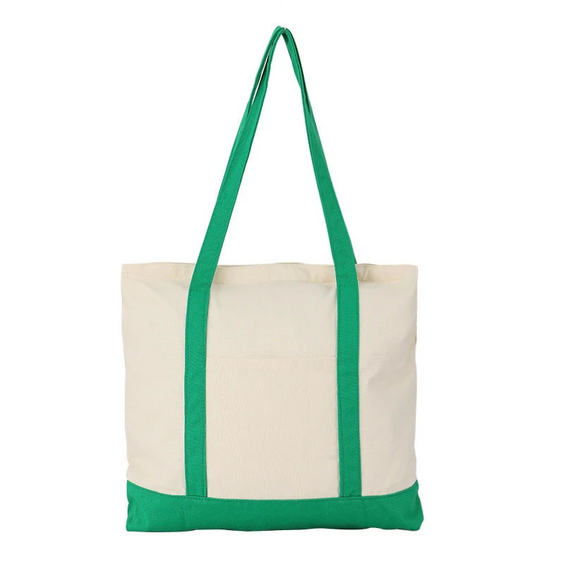 sac main toile beige uni casual bandoulière poches réutilisable grande capacité