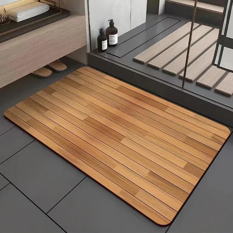 tapis sol pvc moderne rayures brunes antidérapant séchage rapide cuisine salle bain