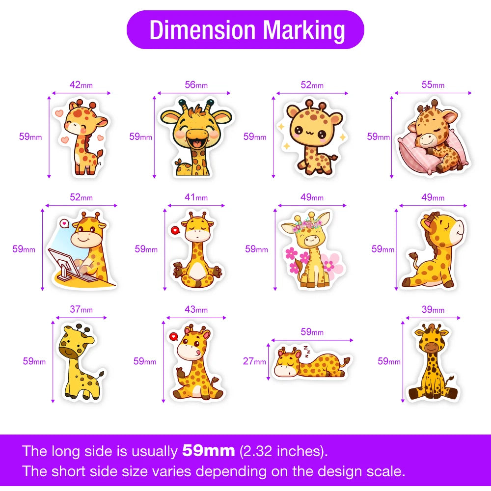 stickers girafes mignonnes dessin animé orange marron blanc bleu rose vert jaune adhésifs vinyle