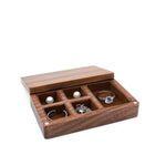 boîte bijoux bois foncé tissu intérieur moderne clips anneaux boucles d'oreilles colliers cadeau présentation