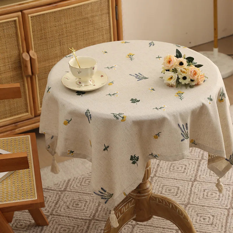 nappe lin brodée motifs floraux rustique beige table décoration extérieure mariage fête