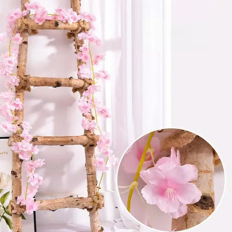 guirlande fleurs artificielles rose clair 1m8 décoration romantique intérieur 135 fleurs rangée