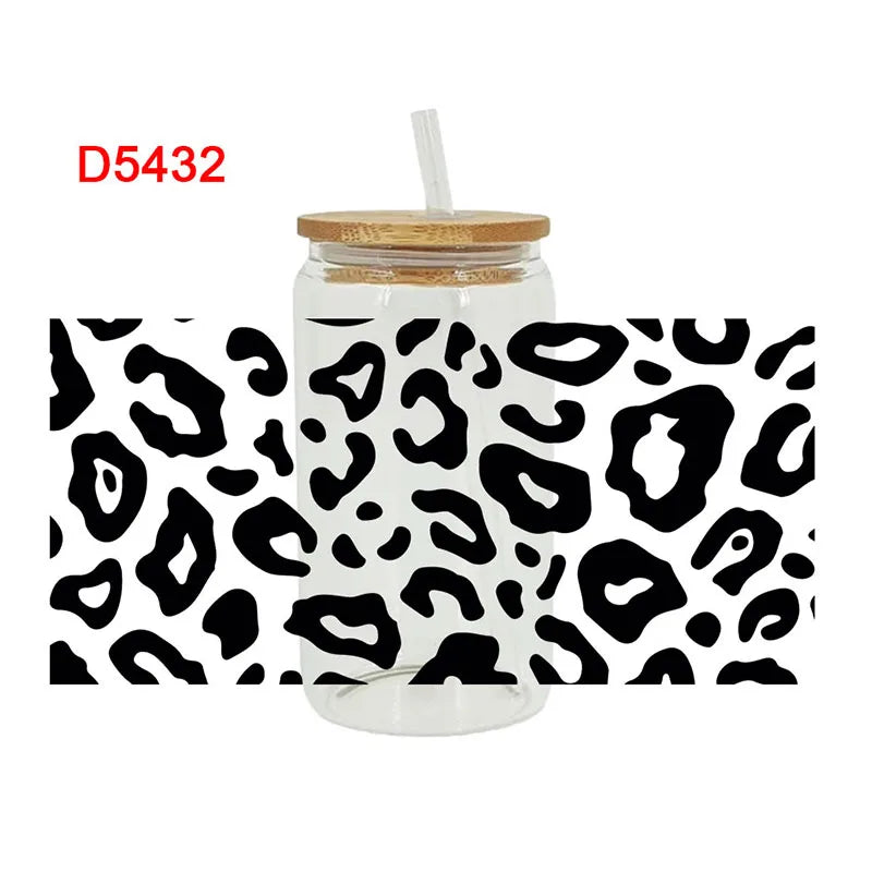 autocollants décoration diy bouteille verre léopard transparent moderne paille couvercle bois