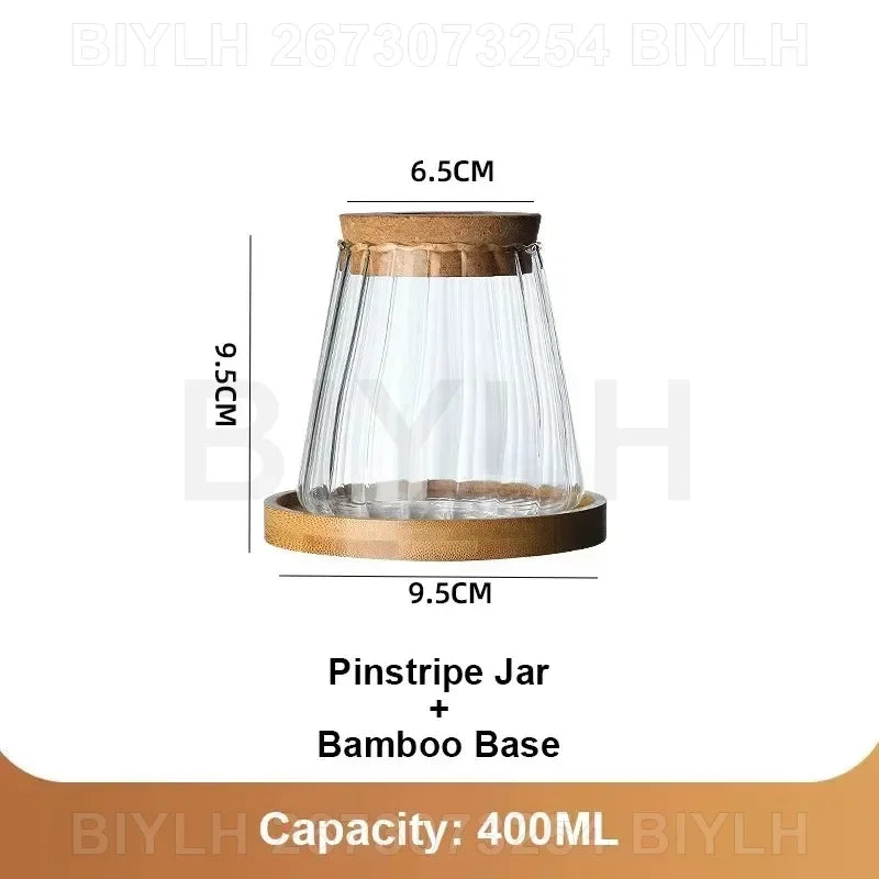 vases plantes verre transparent moderne minimaliste couvercle liège base bois