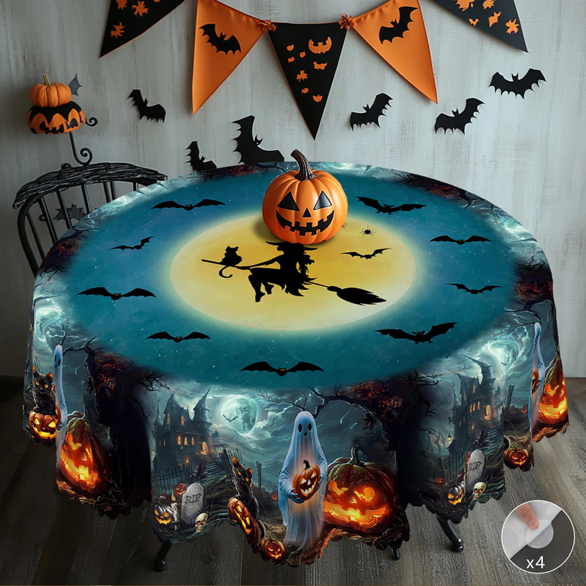 nappe halloween citrouille fantôme bleu noir orange réutilisable imperméable machine festiveextérieur table mariage