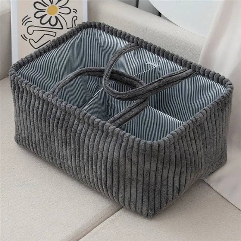 panier rangement velours côtelé poignées amovibles compartiments multiples rangement moderne couleur beige blanc gris