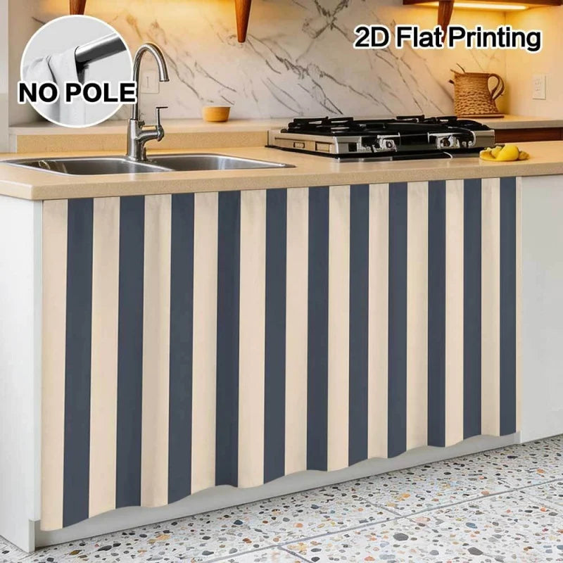 rideau autocollant rayures horizontales bleu marine beige moderne clips opaques machine wash