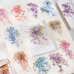 autocollants décoratifs floral transparents rose blanc bleu vert adhésifs fleurs feuilles