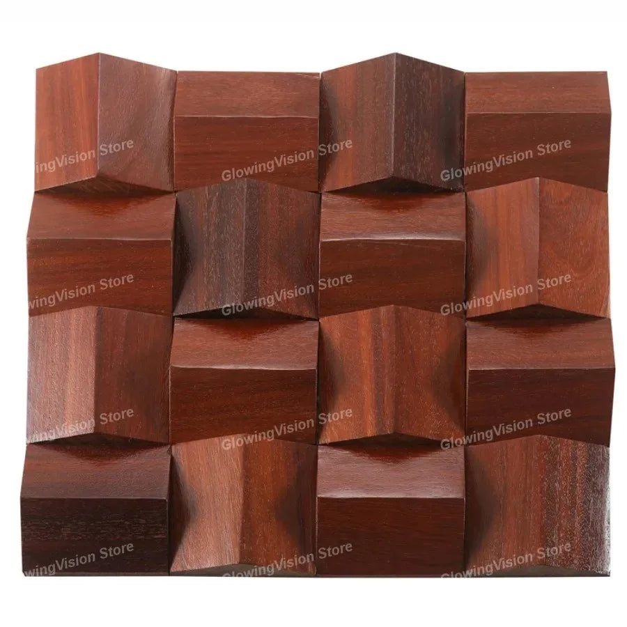 panneau décoratif bois cubes géométriques moderne marron clair foncé autocolant 3d