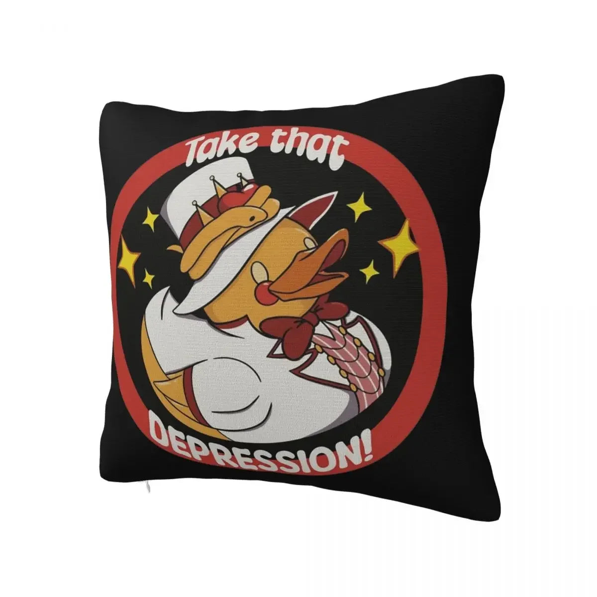 coussin carré noir canard chapeau épée zip invisible décoration chambre voiture 100 polyester imprimé