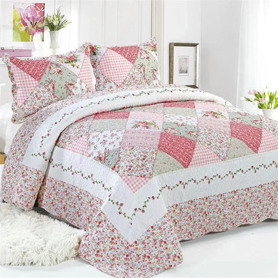 Ensemble couvre-lit patchwork coton carreaux déchiquetés jaune