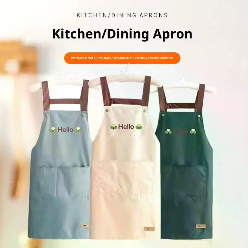 tablier cuisine imperméable bleu clair vert foncé moderne poche épinglé hello