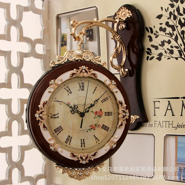 horloge murale vintage motif floral blanc doré fixation européen minimaliste