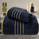 serviettes bain blanches grises bleu marine rayures dorées absorbantes maison bain moderne 70x140cm