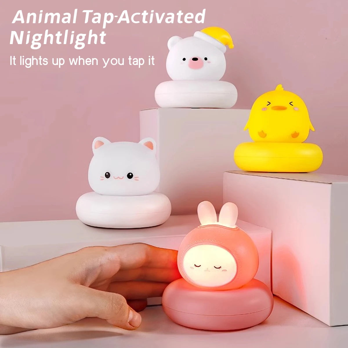 veilleuse animale cartoon mignonne tactile rose jaune blanc oreilles face chambre bébé