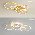 lampe moderne anneaux blanc or télécommande éclairage led minimaliste facile flux lumineux variable